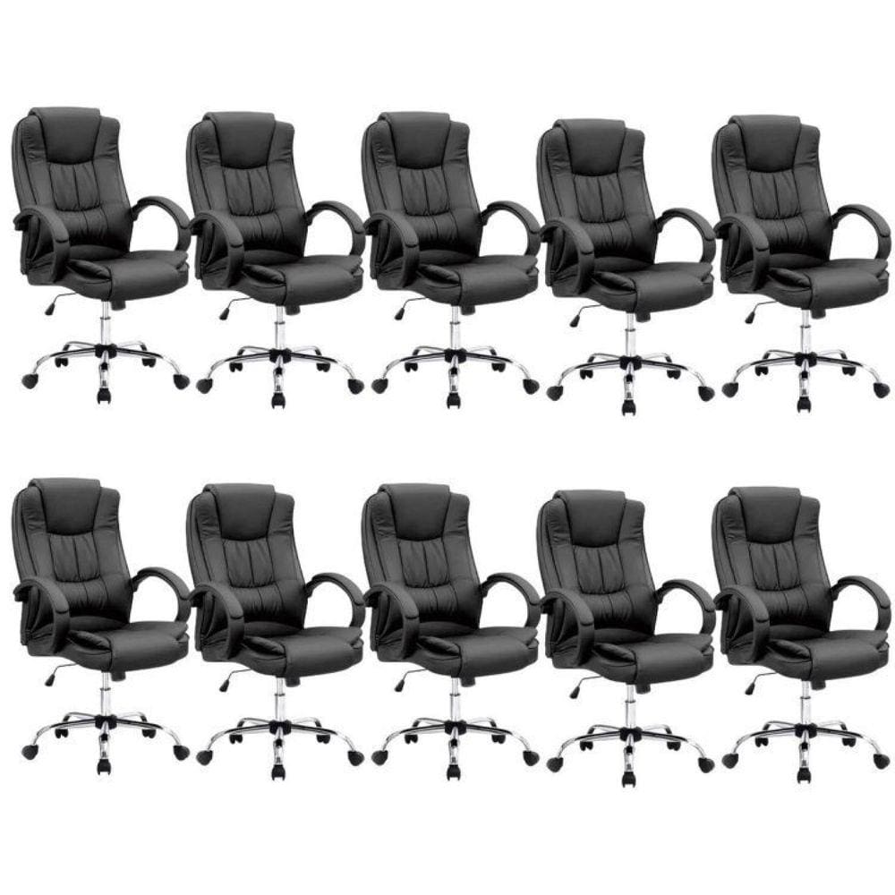 Kit 10 Cadeiras Escritório Giratória Presidente Melbourne Preto