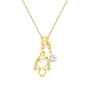 Colar Pingente Menina e Ponto de Luz Banhado a Ouro 18k