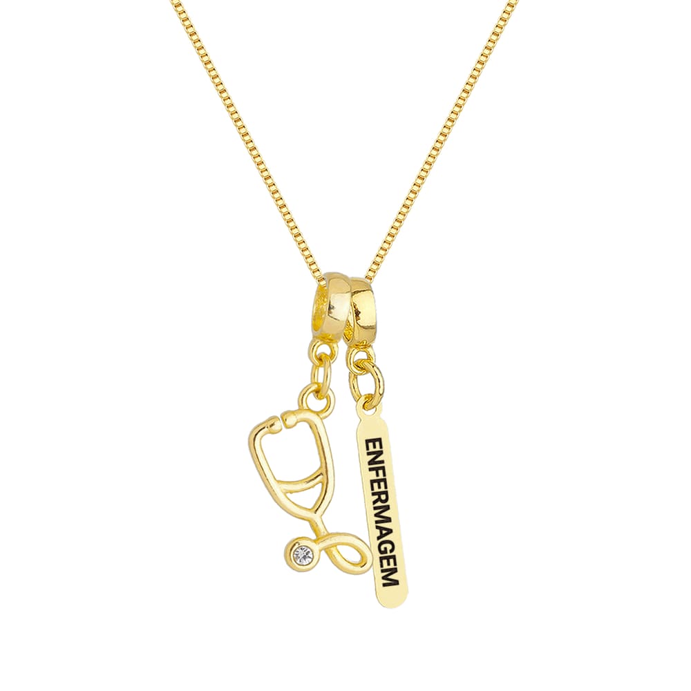 Colar Pingente Profissão Enfermagem Banhado a Ouro 18k