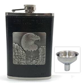 Cantil de Bolso Cachaça, Revestido Águia em Inox + Funil