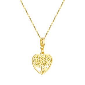 Colar Pingente Árvore da Vida Coração Banhado a Ouro 18k