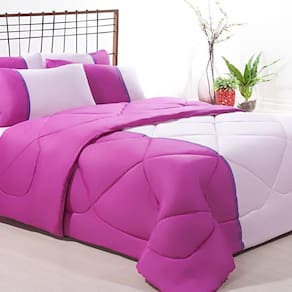 Enxoval Edredom + Jogo De Cama Queen Aconchego Premium 06 Peças - Pink- Rosa Bebe
