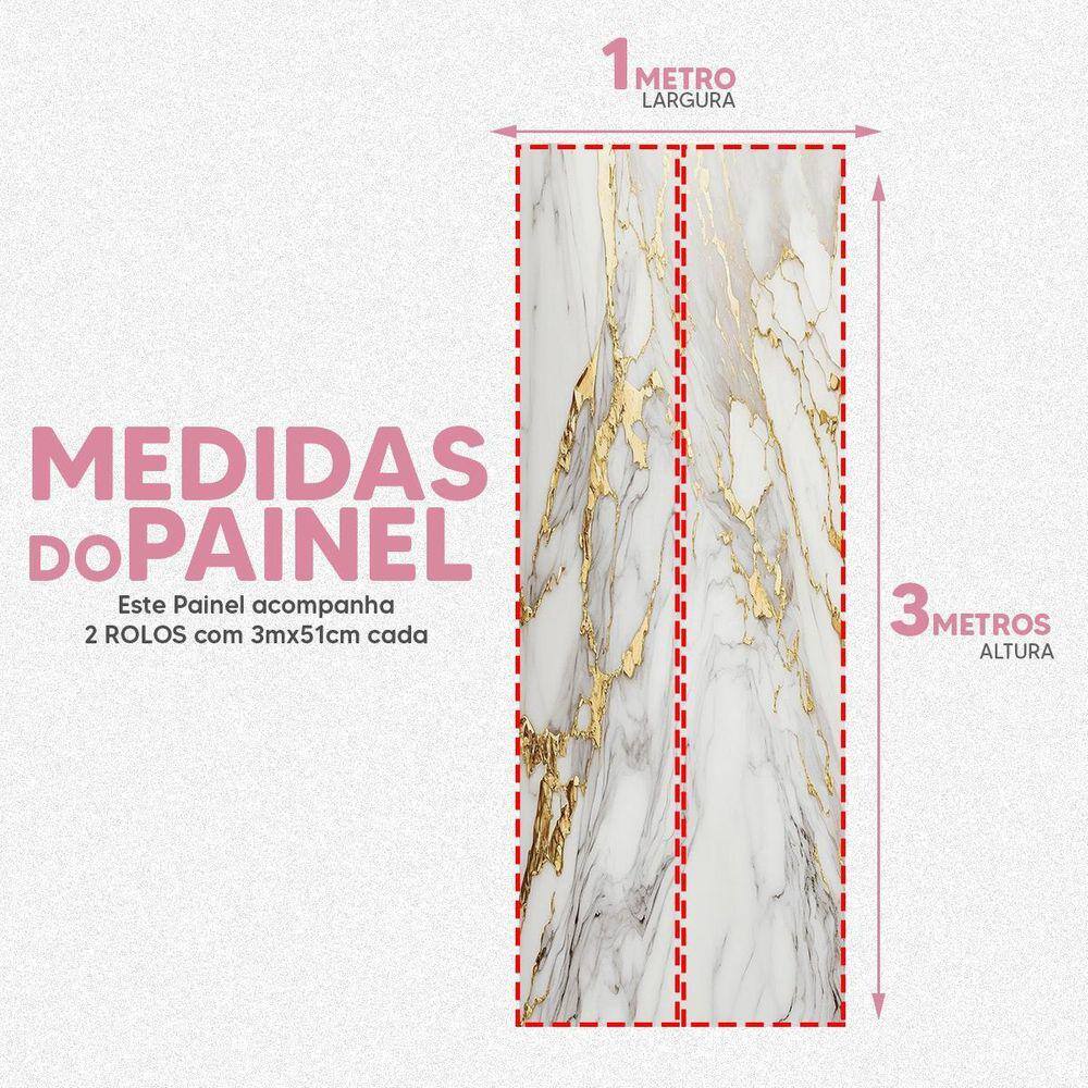 Papel De Parede Painel 3D Mármore Branco Com Ouro 1M