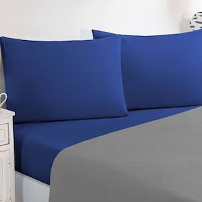 Jogo De Cama Malha Lençol 100% Algodão Gran Moratta 3 Peças Solteiro - Cinza-azul Royal