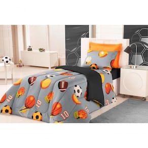 Edredom Estampado Infantil Kids Solteiro 01 Peça - Futebol Cinza