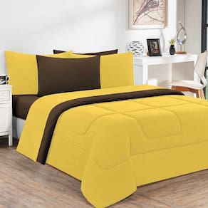 Kit Edredom + Jogo De Lençol Malha 100% Algodão Gran Moratta 6 Peças King - Amarelo-marrom