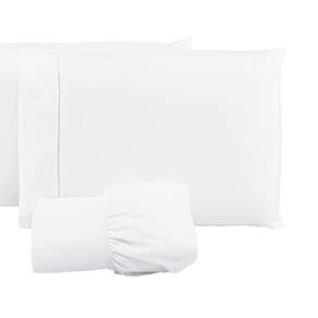 Jogo Lençol 400 Fios Ponto Palito Cama King 3pçs Poliéster - Branco