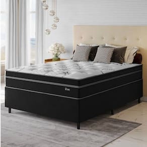 Conjunto Cama Box Casal Zoe Com Molas Ensacadas  138 x 188 x 65 Preto