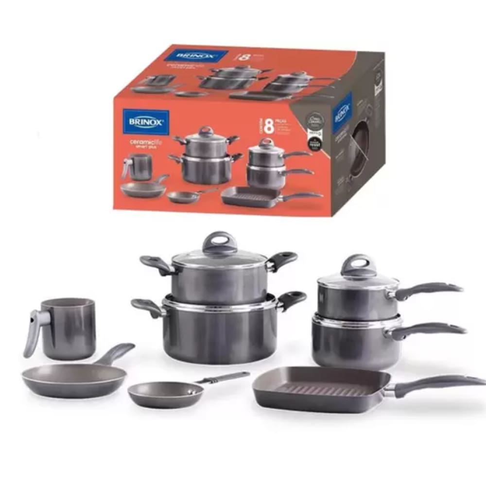 Jogo de Panelas Smart Plus 8 peças Cinza