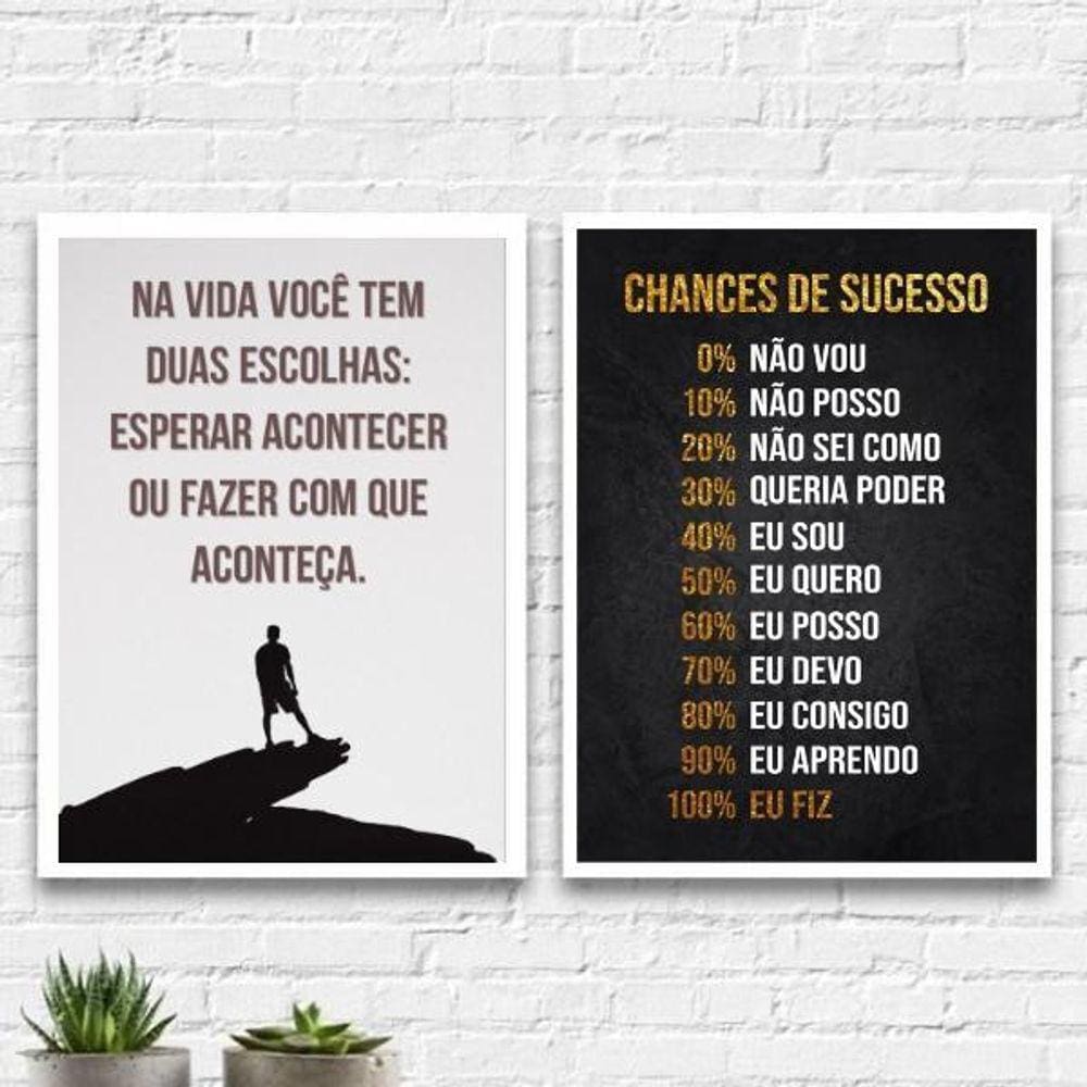Kit 2 Quadros Motivacionais Faça Acontecer 45X34Cm - Com Vidro