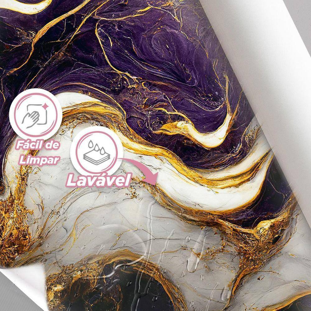 Papel De Parede Painel 3D Mármore Branco Ouro Roxo 3M