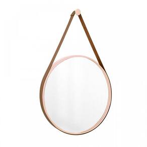 Espelho Decorativo Adnet Rosa Alça Corino Café 40Cm Redondo