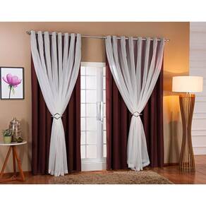 Cortina De Voil Com Forro Blackout Tecido 5,00X2,40 Sala E Quarto Marrom/Branco