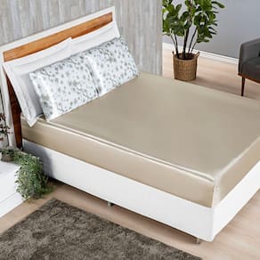 Jogo Cama Lençol Vine Casal Padrão Cetim Estampado Alto Brilho 3 Peças - Palha Florido