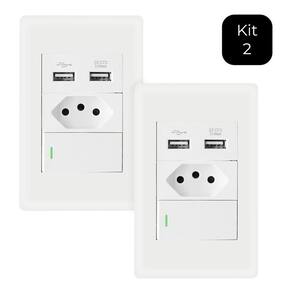 Kit Tomada Interruptor 2 USB - Branco - Bivolt - 10A