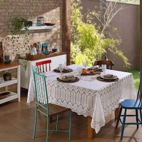 Toalha Mesa Quadrada Renda Interlar Clássica Arabesco Marfim 8 Lugares