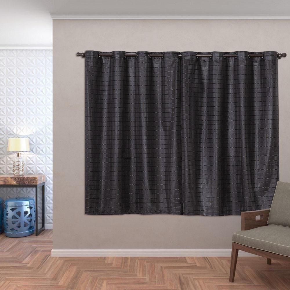 Cortina Blackout Pvc Com Tecido Voil Xadrez 2,00 M X 1,40 M - Preto