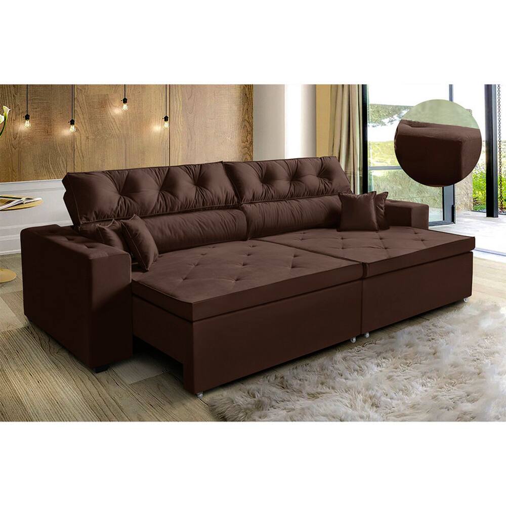 Sofá New Austin 2,02 m Retrátil com Molas Café