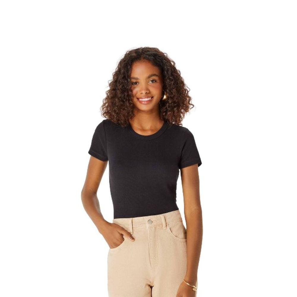 Blusa Cropped Feminina Em Ribana Hering