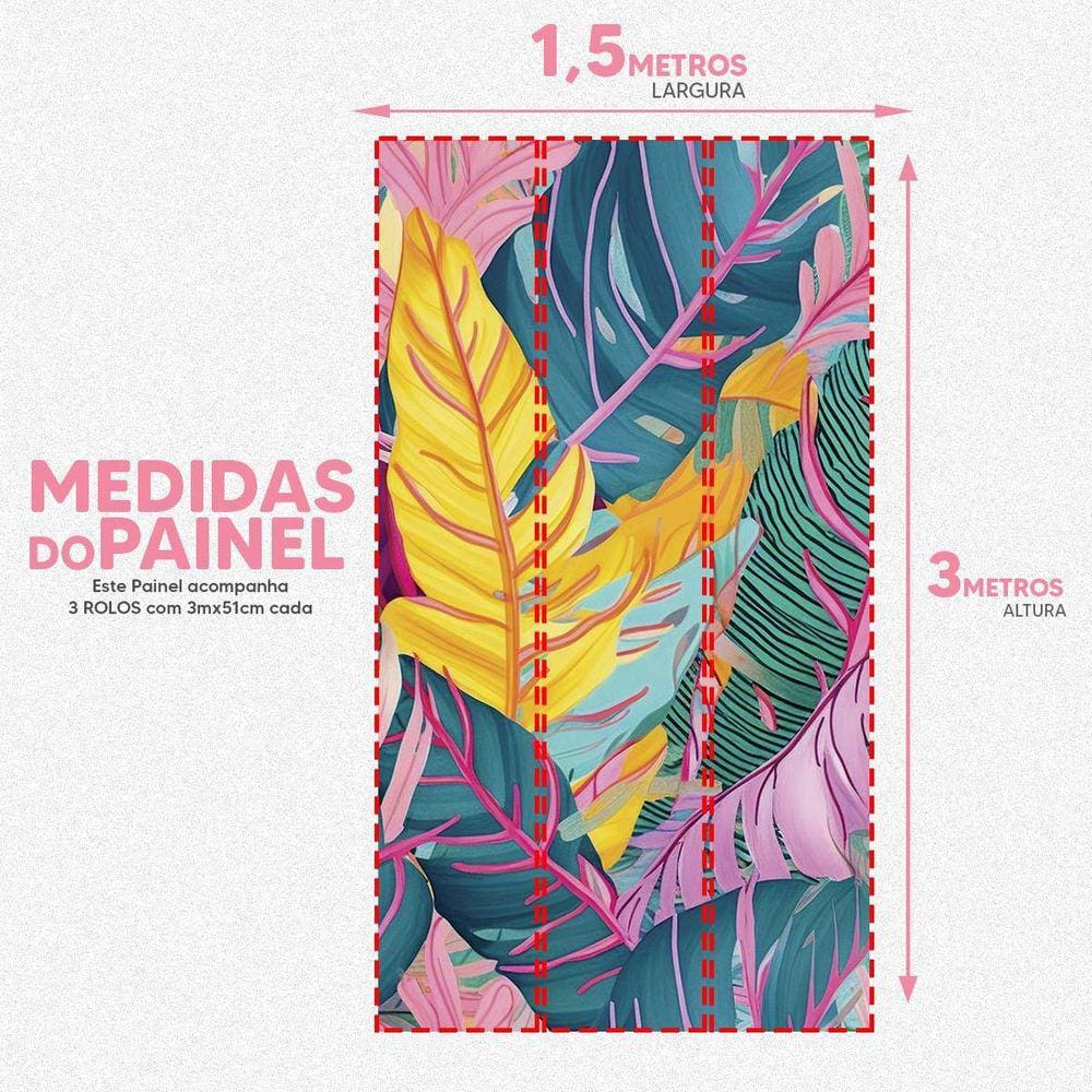 Papel De Parede Painel 3D Folhas Tropicais Colorida 1,5M