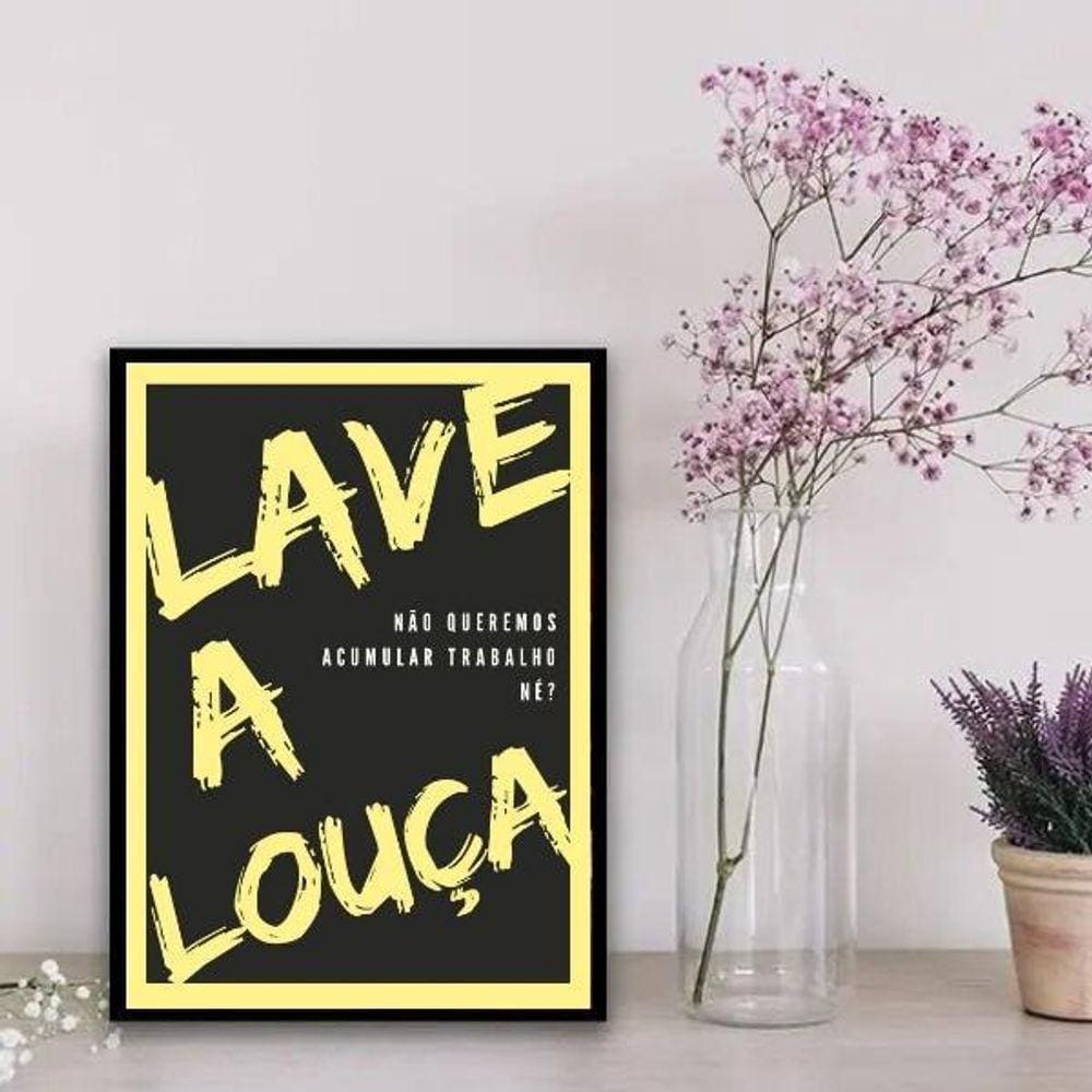 Quadro Cozinha Lave Louça 24x18cm - Vidro Preto