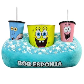 Kit Bob Esponja Almofada Suede Balde Pipoca + Copos Oficial