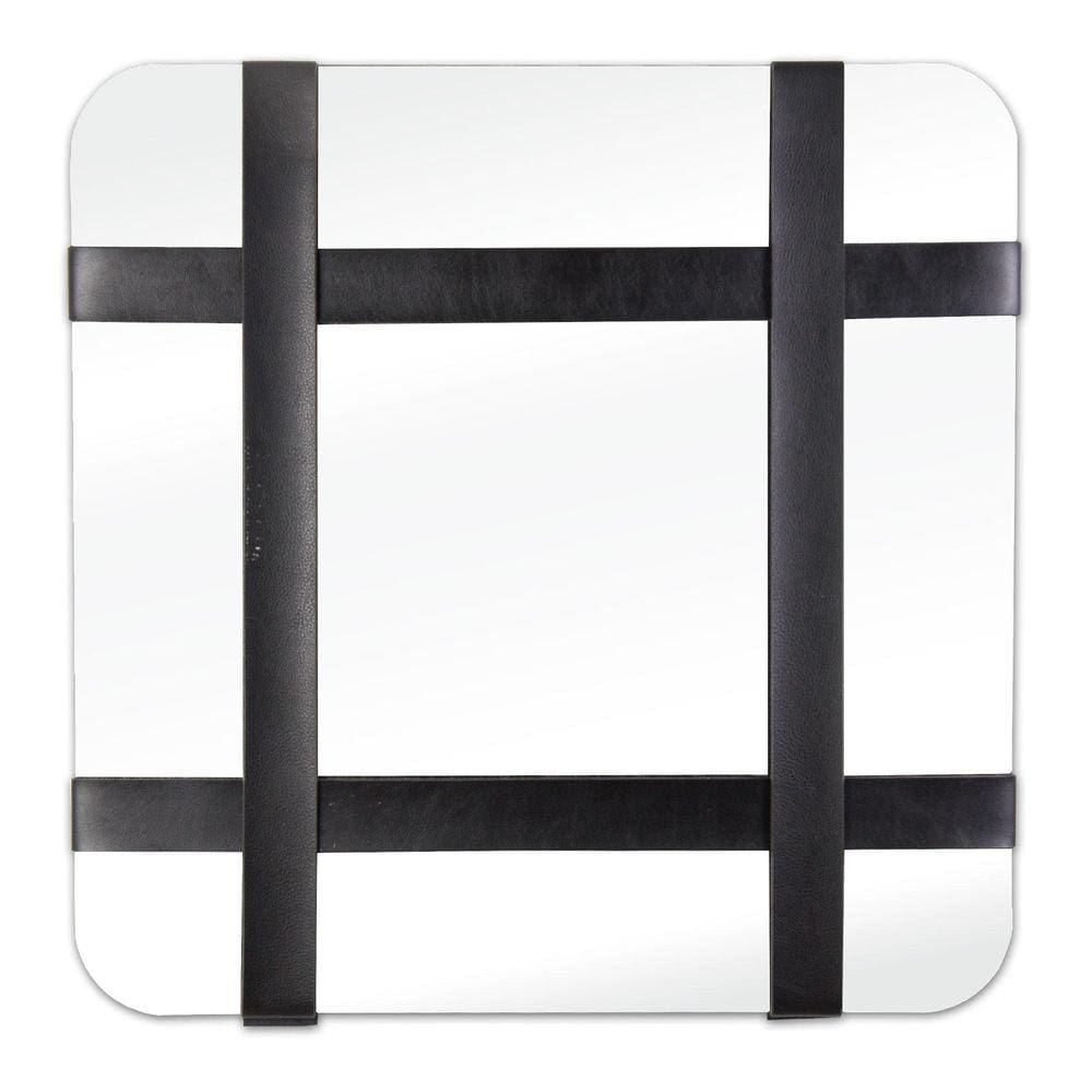 Espelho Decorativo Chess Cantos Com Corino Preto 50X50 Cm