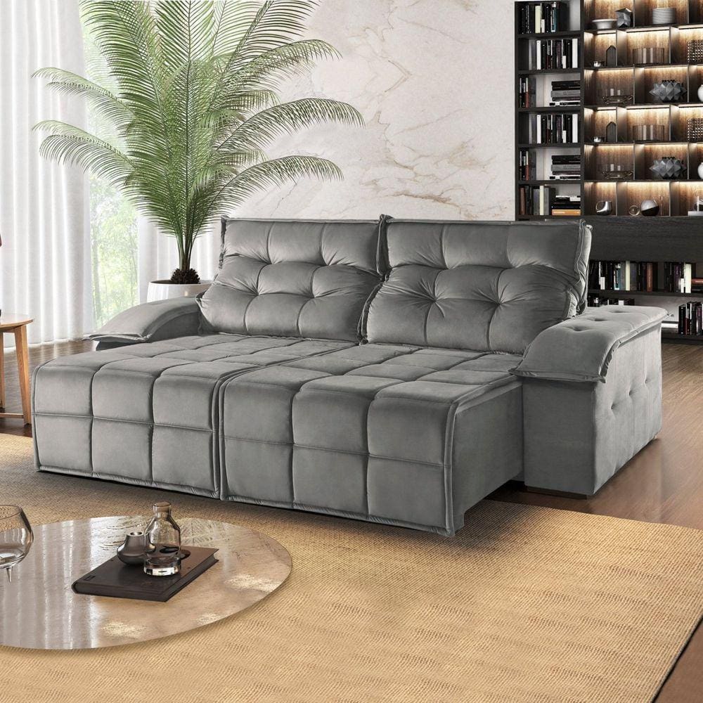 Sofá Retrátil e Reclinável 290cm 2 Lugares M122 Cinza