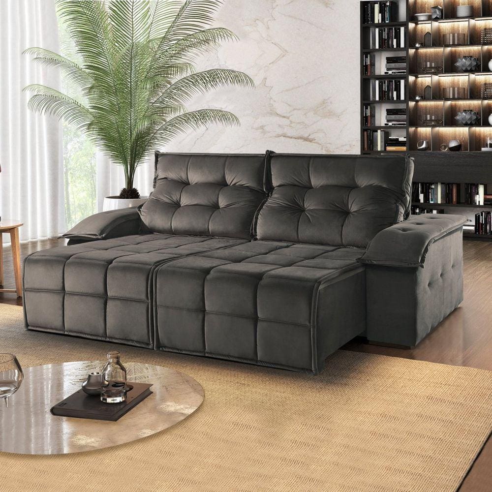 Sofá Retrátil e Reclinável 250cm 2 Lugares M122 Cinza Escuro