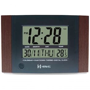 Relógio De Parede Ou Mesa Digital Lcd Calendário Termômetro Madeira Escura Herweg 6438 único