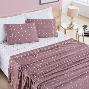 Jogo De Cama Lençol 200 Fios Petit Poá Casal Padrão 04 Peças - Rose