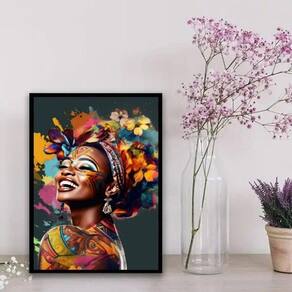Quadro Decorativo Mulher Africana 33x24cm - Vidro
