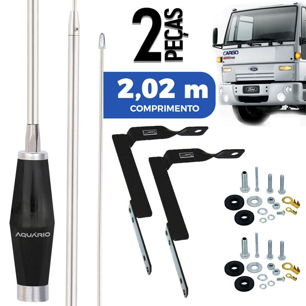 2 Antena Px Inox 1,40m Alongador 60cm Suporte Dianteiro Ford Cargo Parafusos Anti-furto