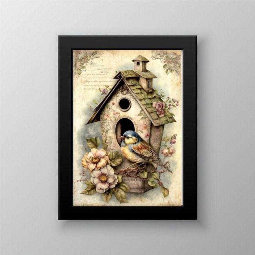 Quadro Decorativo Passarinho Retrô Vintage 24X18Cm