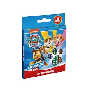 Lápis de Cor Mini Patrulha Canina 12 Cores Sextavado Estampado Patinhas Tris