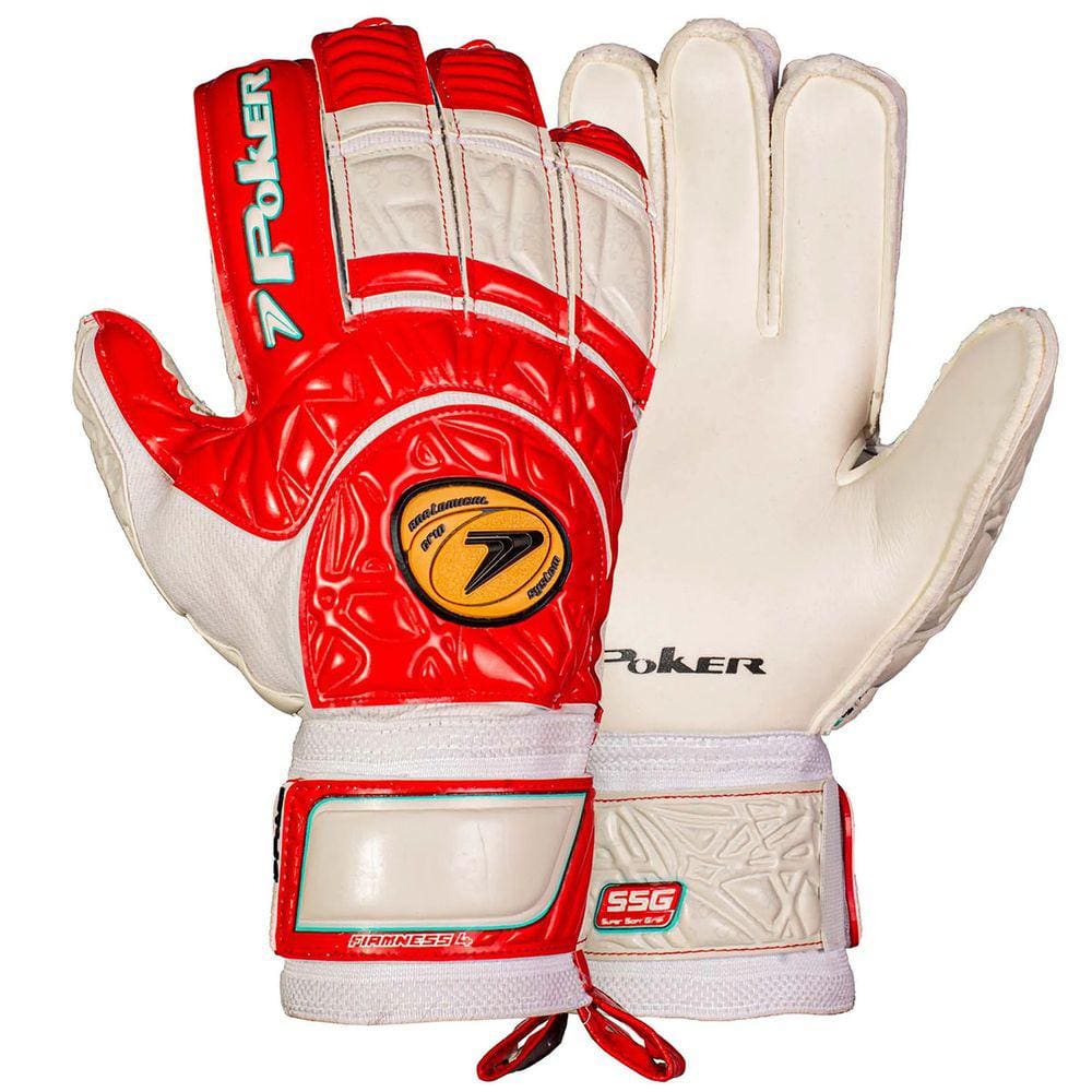 Luva de Goleiro Futebol de Campo Profissional Firmness 4 - Branco e Vermelho