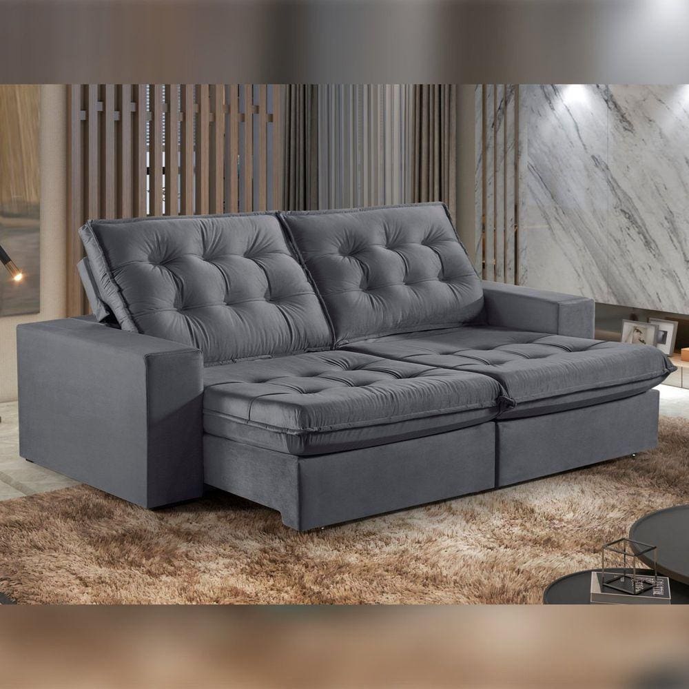 Sofá Retrátil e Reclinável 230cm M165 Veludo/Cinza Escuro
