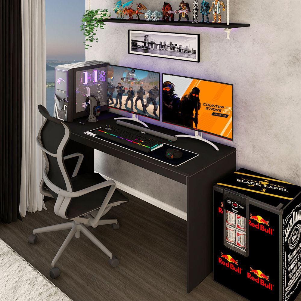 Mesa Gamer Battlestation Onix Tx - Panorama Móveis