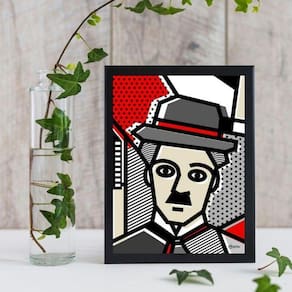 Quadro Charlie Chaplin 33x24cm - Pop Art, Vidro e Moldura