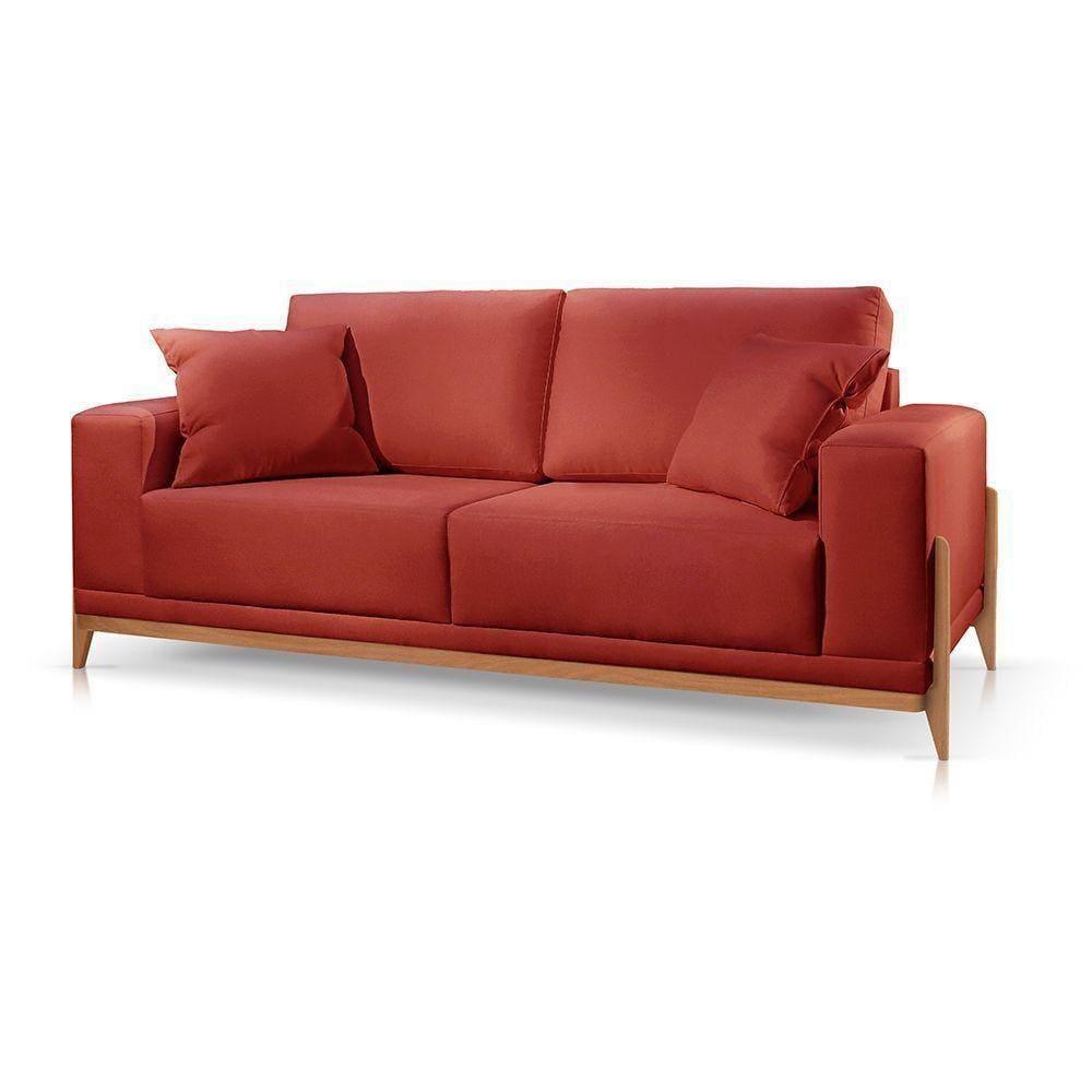 Sofá 2 Lugares Fixo Living Bellagio Veludo Vermelho 05 1,90m