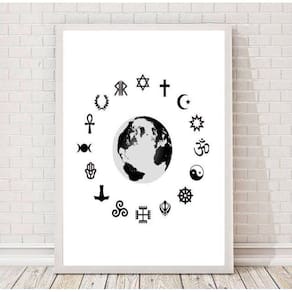Quadro Símbolos Religiões Do Mundo 24X18Cm - Com Vidro