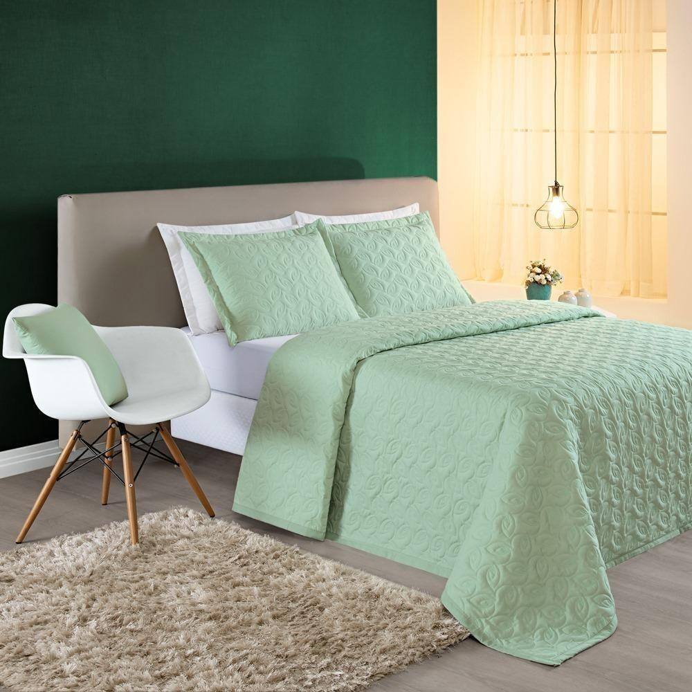 Cobre Leito 200 Fios Bordado ágata Queen 03 Peças - Verde