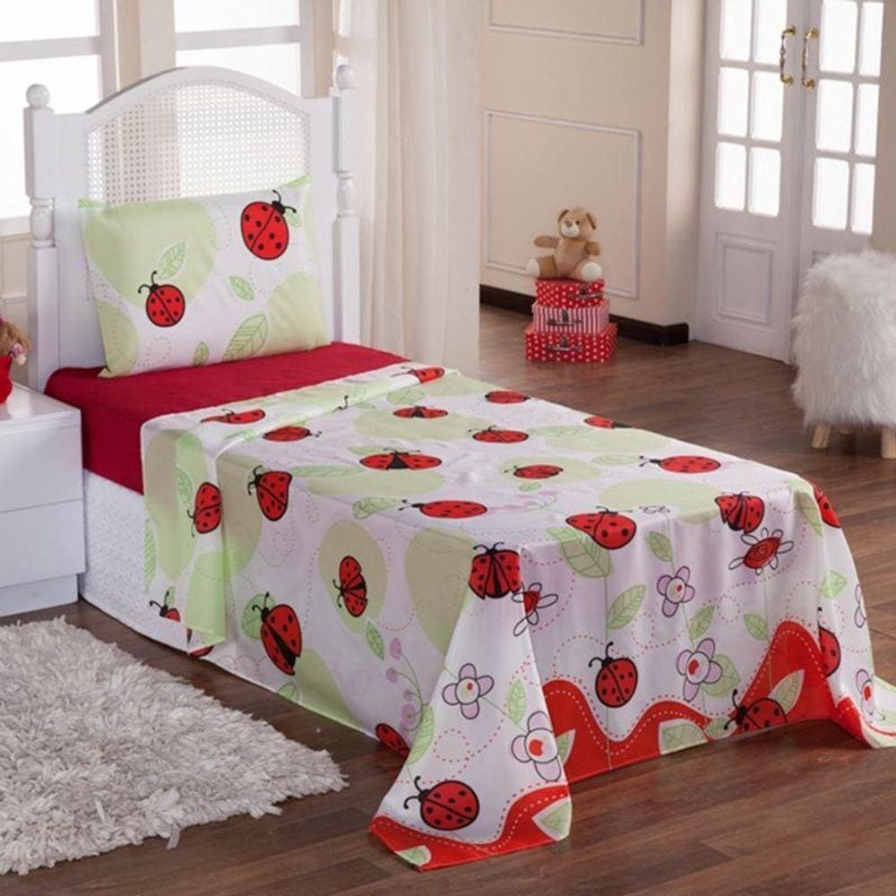 Jogo De Cama Lençol Solteiro Infantil 3 Pecas - Joaninha