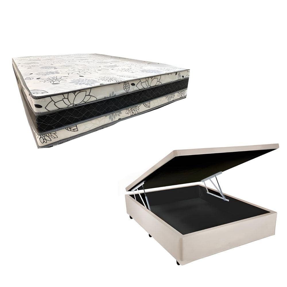 Cama Base Box Baú Casal Super Confort Suede Bege + Colchão Casal Super Confort D33 28x138x188