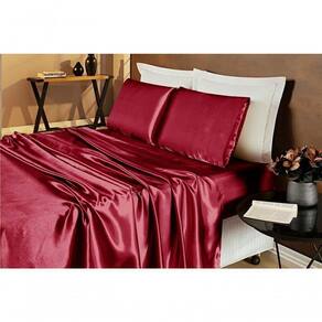Jogo De Cama Lençol Cetim Queen Romantic 04 Peças - Vinho