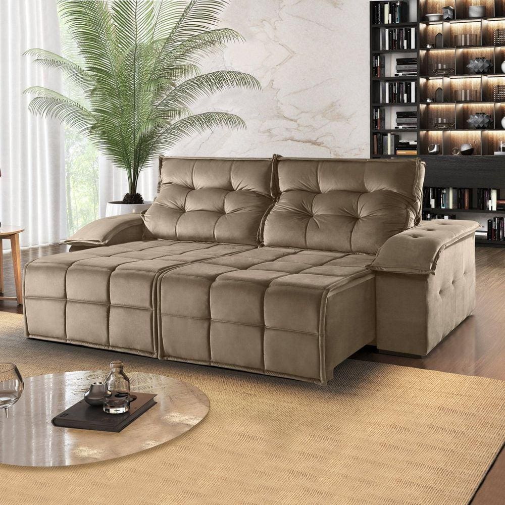 Sofá Retrátil e Reclinável 250cm 2 Lugares M122 Café com Leite