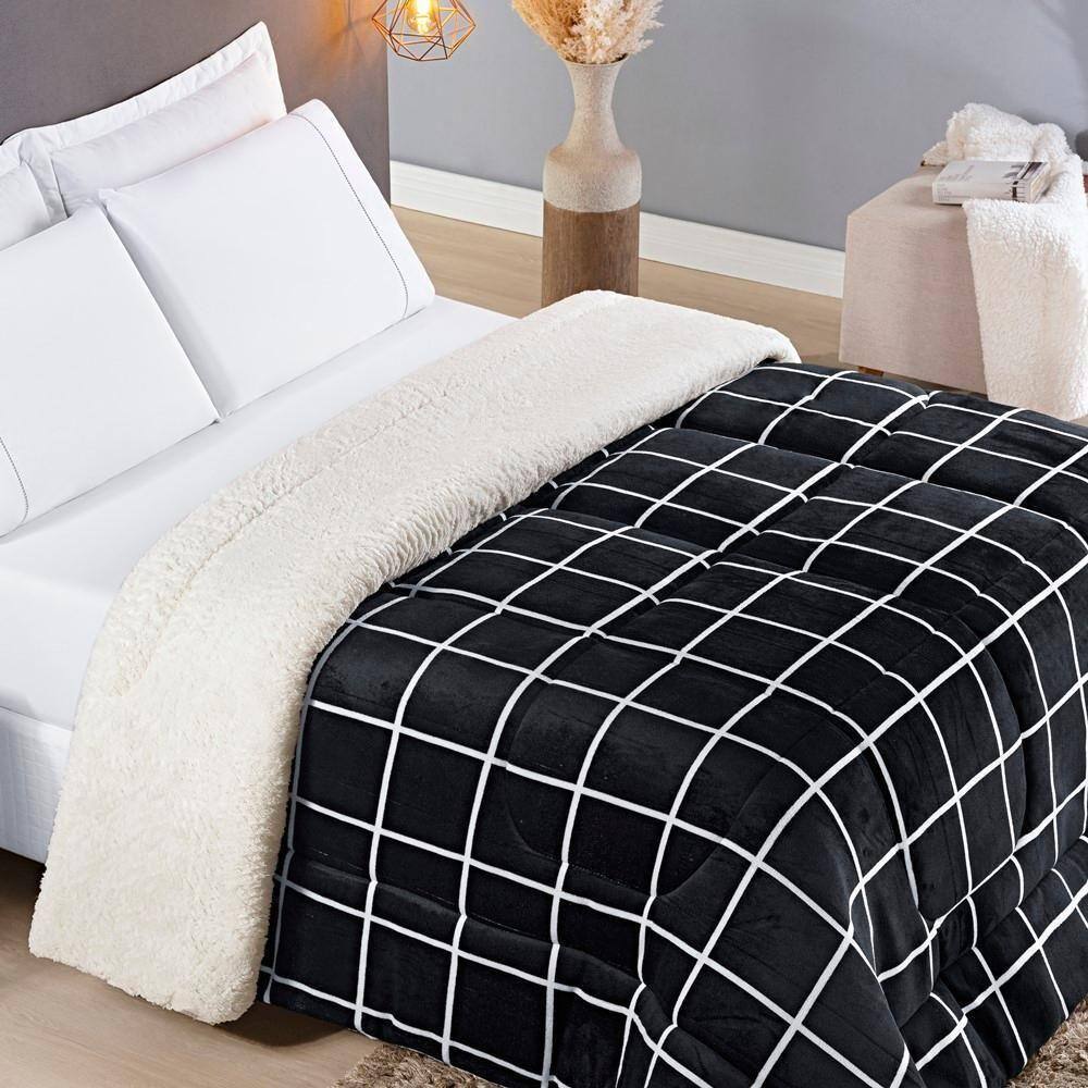 Coberdrom Sherpa E Flannel Austin King Manta 150g 01 Peça - Preto