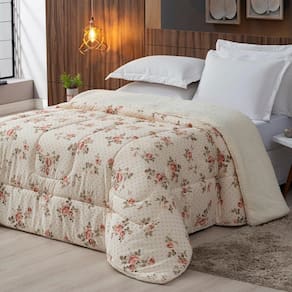 Coberdrom Sherpa-percal 180 Fios Estampado Solteiro Gran Moratta 01 Peça - Floral Salmão