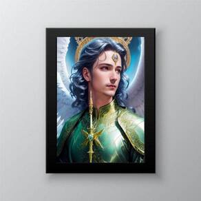 Quadro Decorativo Arcanjo Rafael 45x34cm - Madeira Preta