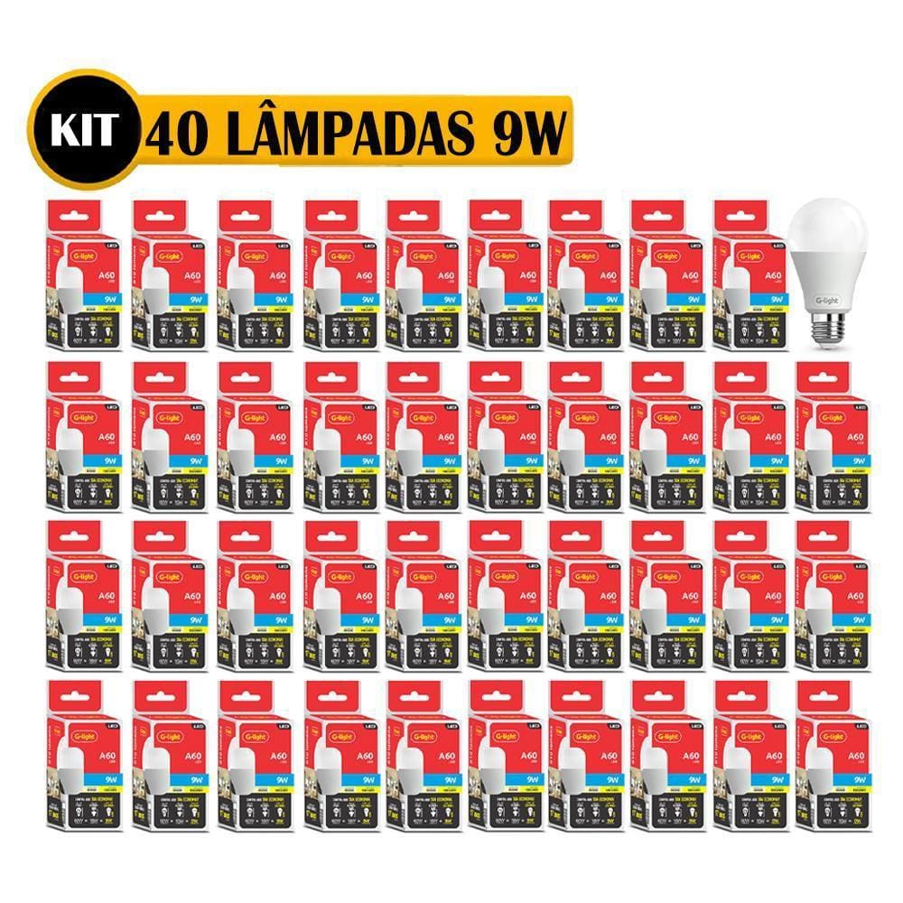 Kit 40 Lâmpadas Bulbo LED G-Light 9W A60 Econômica Branca